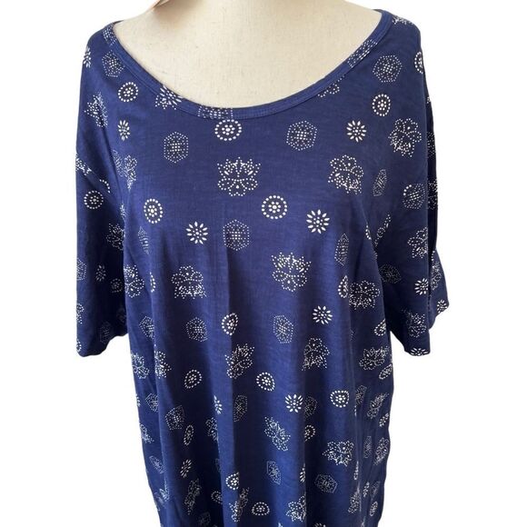 La Cera 1X NWT Cotton Tunic Maxi Dress Blue and White Side Pockets - Picture 2 of 9